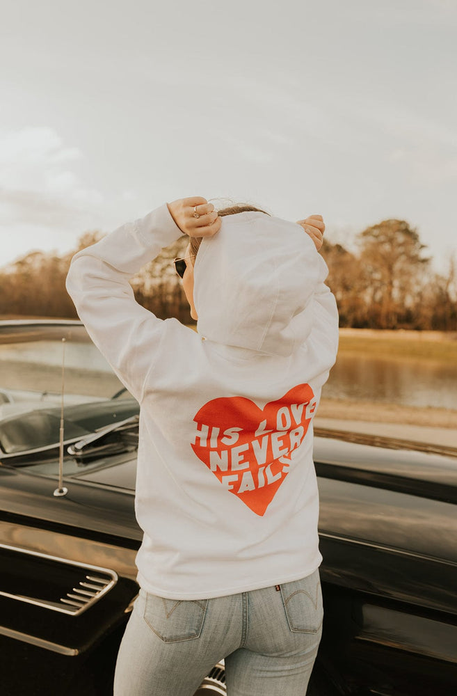 
                  
                    The Cordle's: His Love Never Fails White Hoodie
                  
                