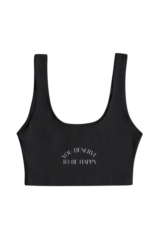 Fanjoy: You Deserve To Be Happy Black Crop Top