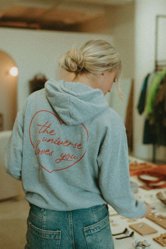 Lauren Raymond: The Universe Loves You Light Grey Hoodie