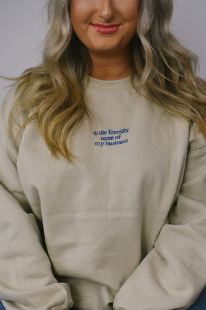 
                  
                    Mads Mitch: None of my Business Tan Crewneck
                  
                