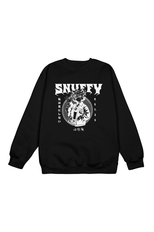 Snuffy: i don't care Black Crewneck