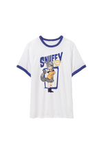 Snuffy: Retro Raccoon White Ringer Tee