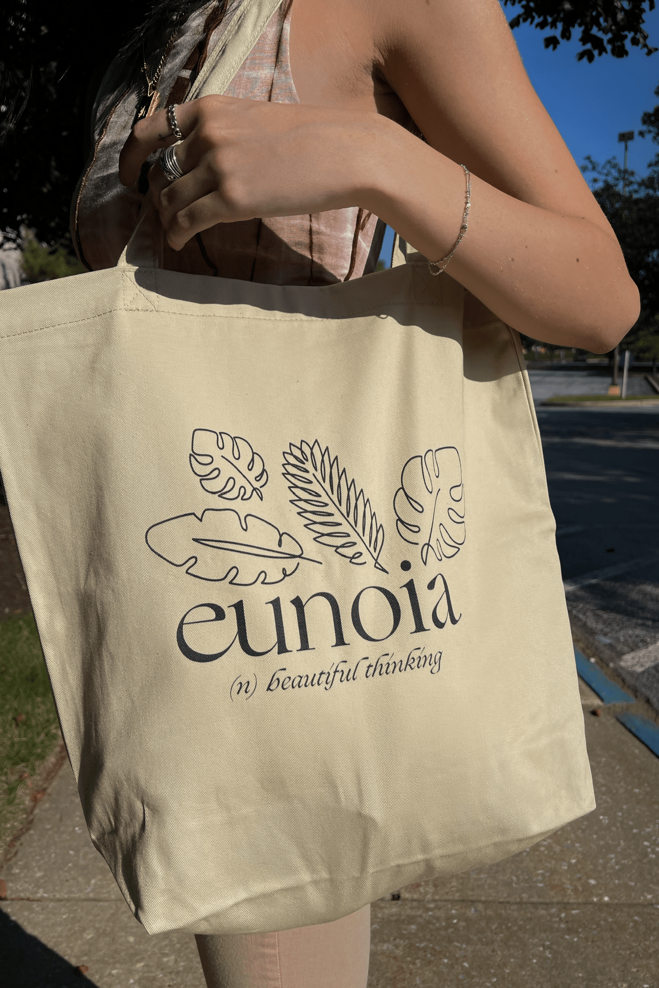 Lily Weber: 'Eunoia' Tan Tote Bag