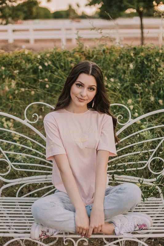 Jazlyn Jade 'Happy Vibes' Light Pink T-Shirt