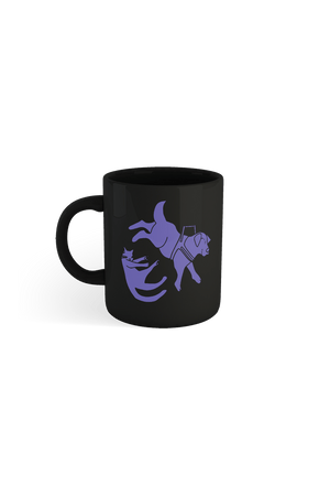
                  
                    A black mug with an illustrated cat and dog on it
                  
                
