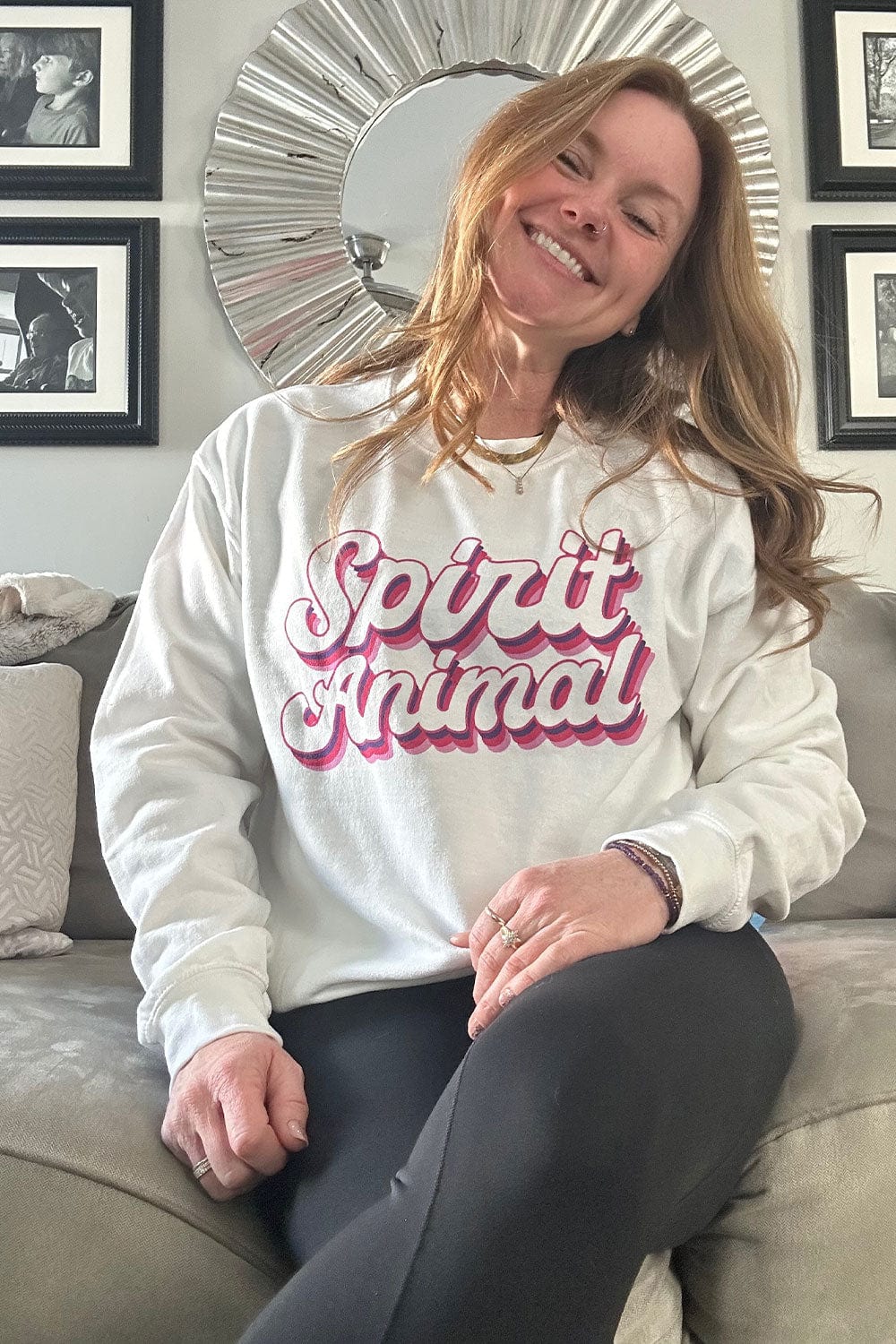 SavageMomLife: Spirit Animal White Crewneck