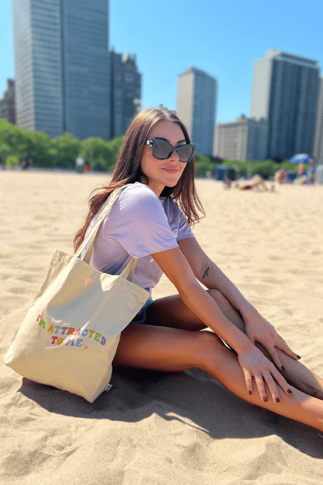 Zoe Roe: I'm Attracted To Me Tan Tote Bag